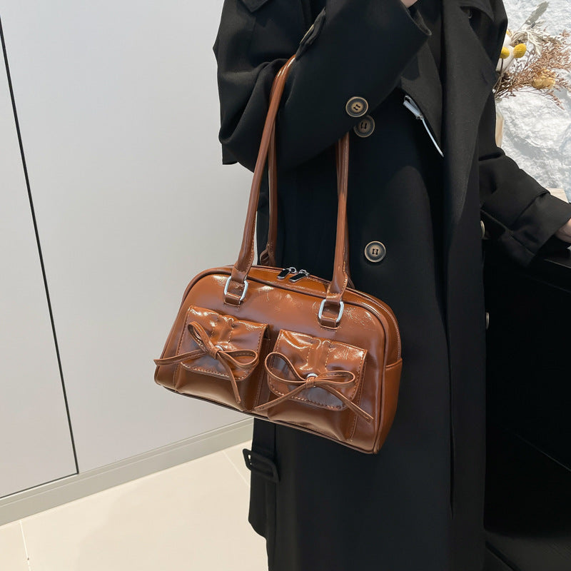 Cross-border  large-capacity PU bag women's 2025 new ballet style bow underarm bag versatile shoulder bag