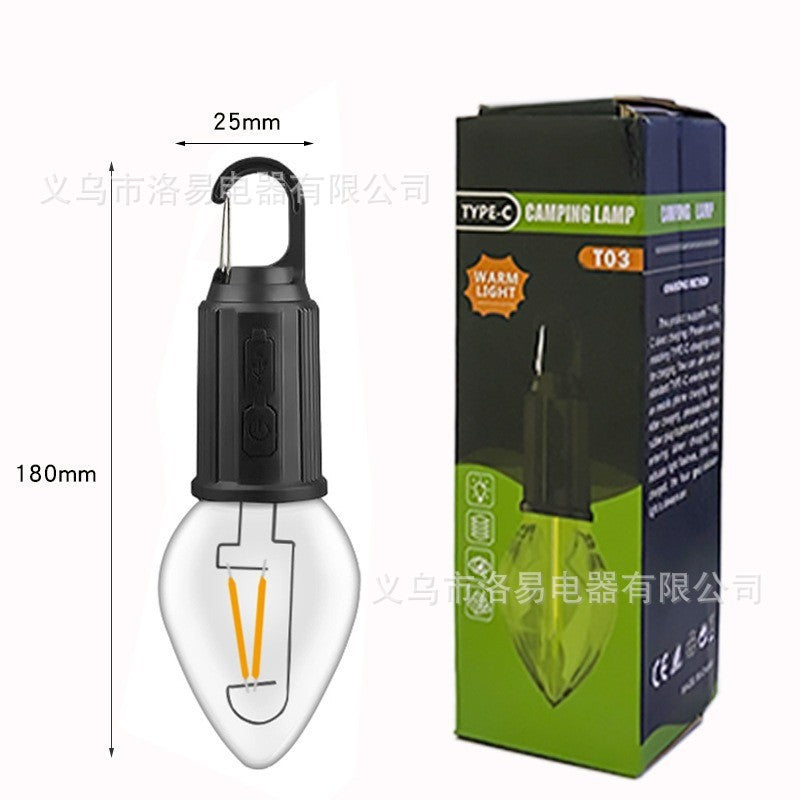 Cross-border outdoor camping light led retro lighting bulb portable spherical rechargeable tungsten lamp tent camping light