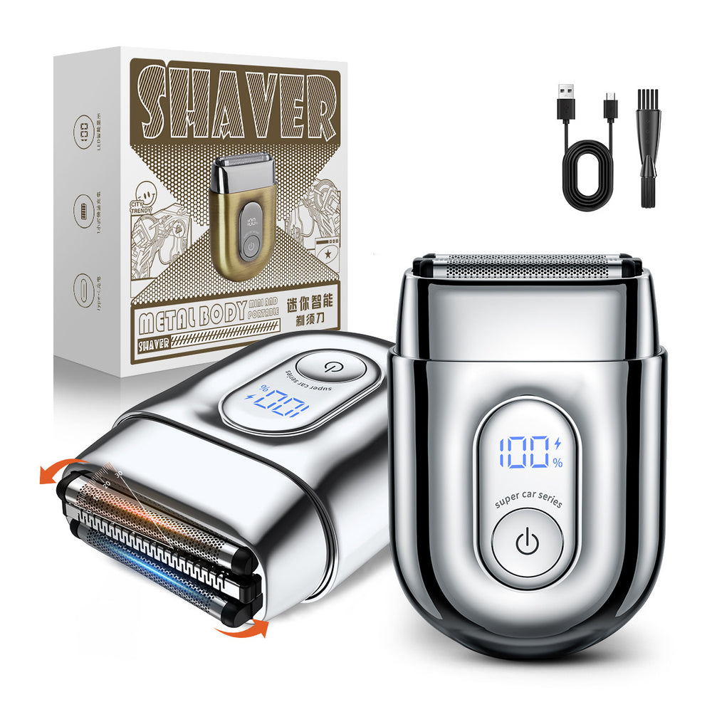 Mini alloy electric shaver - digital display, reciprocating, magnetic three-blade head, washable, car-mountable, portable razor - cross-border e-commerce