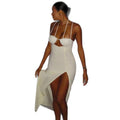 Fashion styleexportcut outpure color hip-covering slit asymmetrical skirt silmbacklesshalterlongdress women's clothing trend