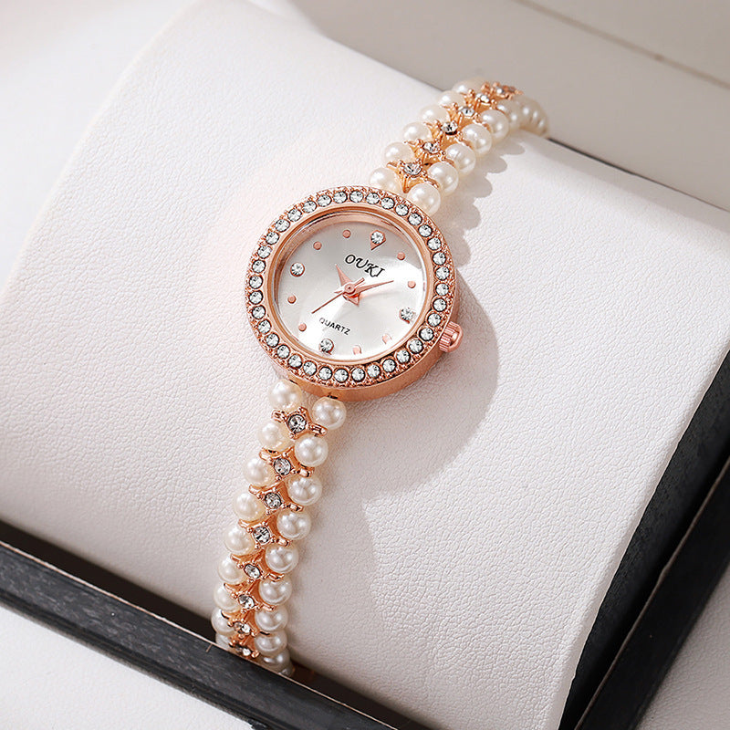 accessible luxury round water drop face pearl bracelet watch fashion handmade beaded gift elegant women's watch wholesale
