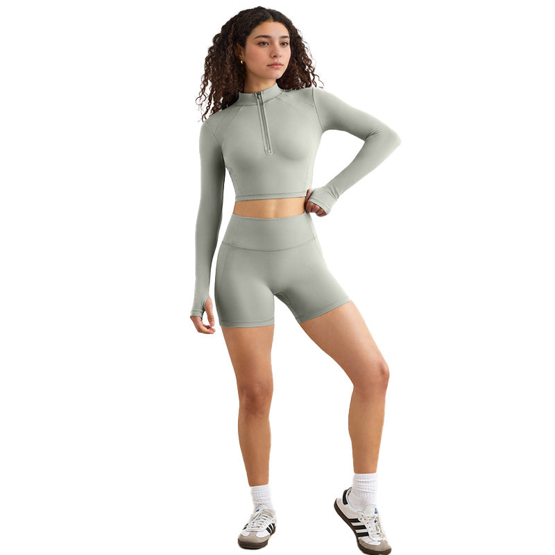 European and american style half-zip long sleeve yoga top - compression running activewear for high-intensity outdoor workouts - women's quick-dry yoga shirt