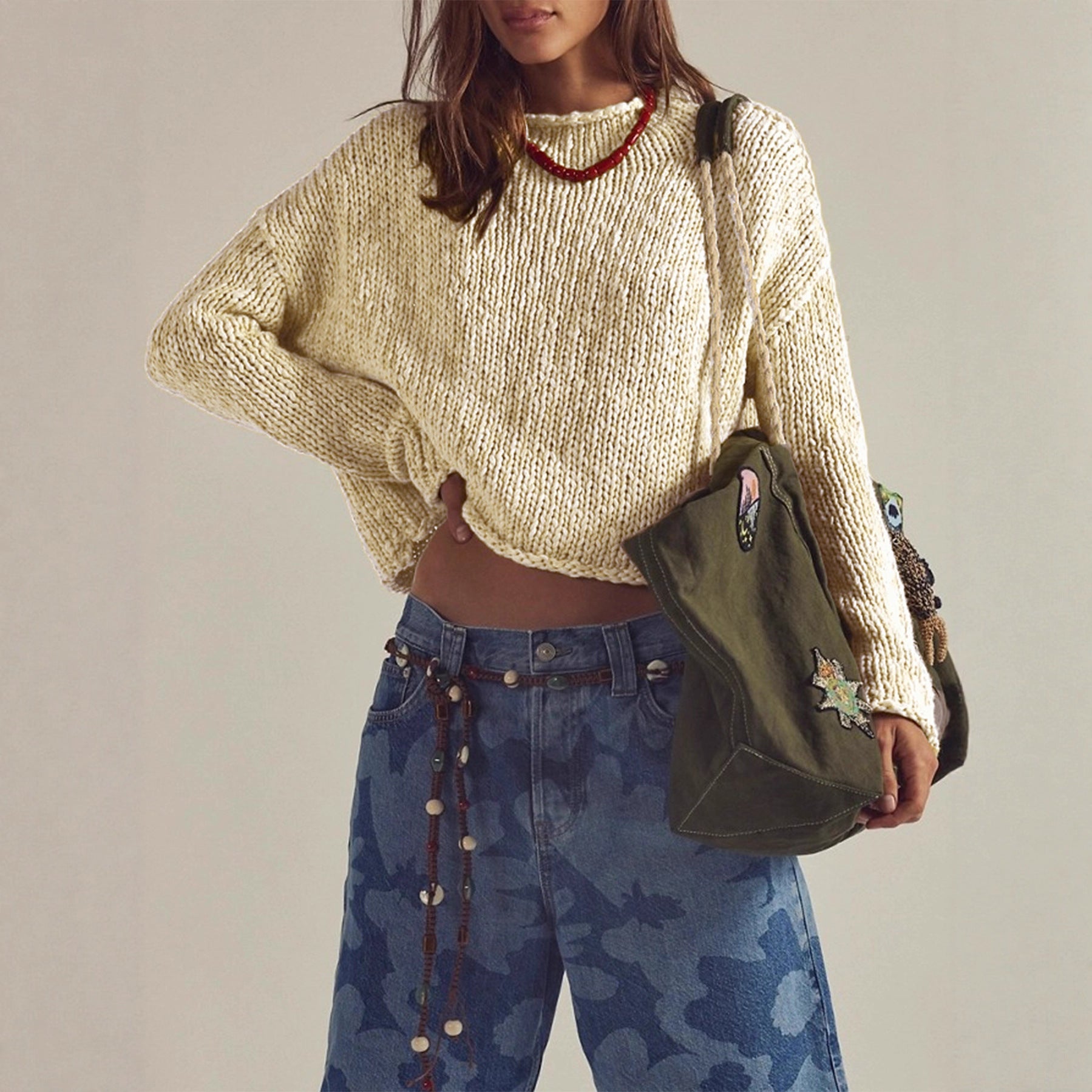 Cross-border Europe, America,  autumn popular women's clothing long-sleeved knitted round neck pullover solid color top high-end sweater