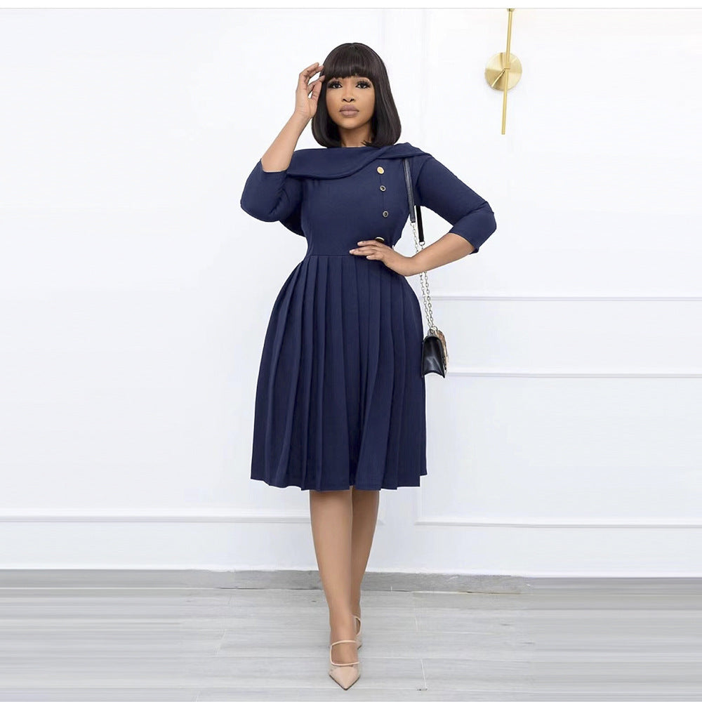 European and american independent station women's clothing   work clothing style pleated skirt waist slimming lookplus size african dress