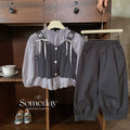 Girls' spring/autumn bowknot knitted vest, layering long-sleeve pullover shirt top, and casual pants three-piece set