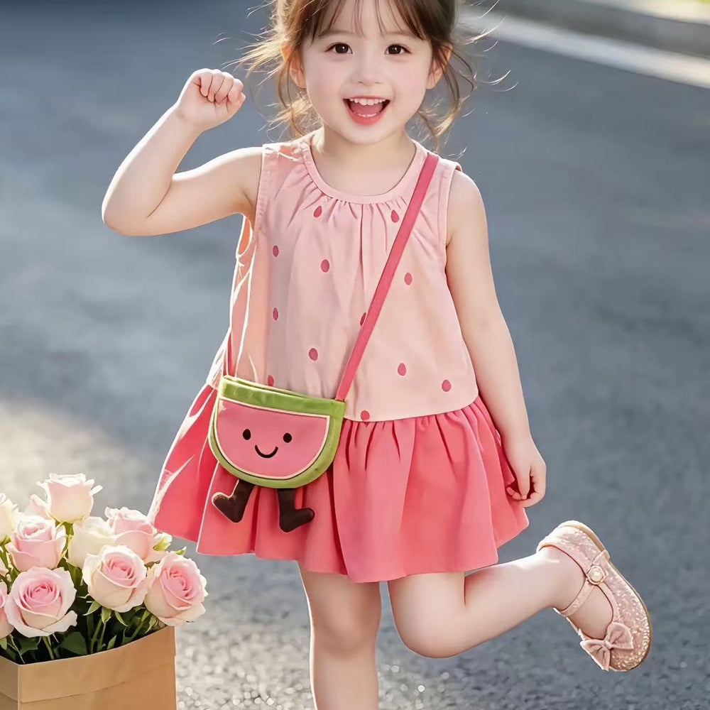 new girls' summer dress - stylish and sweet polka dot watermelon sleeveless a-line princess sundress
