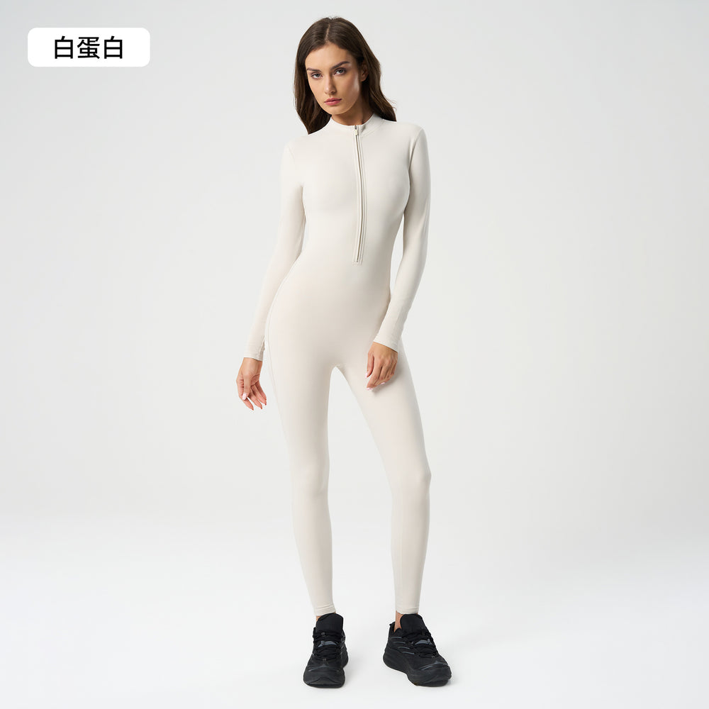 European and american nude feel zipper long sleeve yoga bodysuit high elasticity breathable fitness activewear one-piece tight dlt004