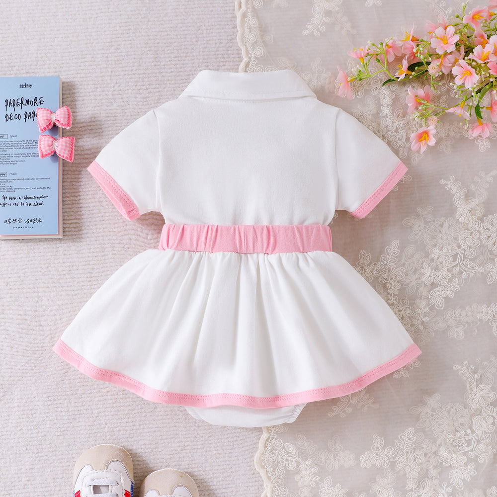 Kids clothing  cross-border new arrivalfashionspring & fallgirl white short-sleeved one-piece dress
