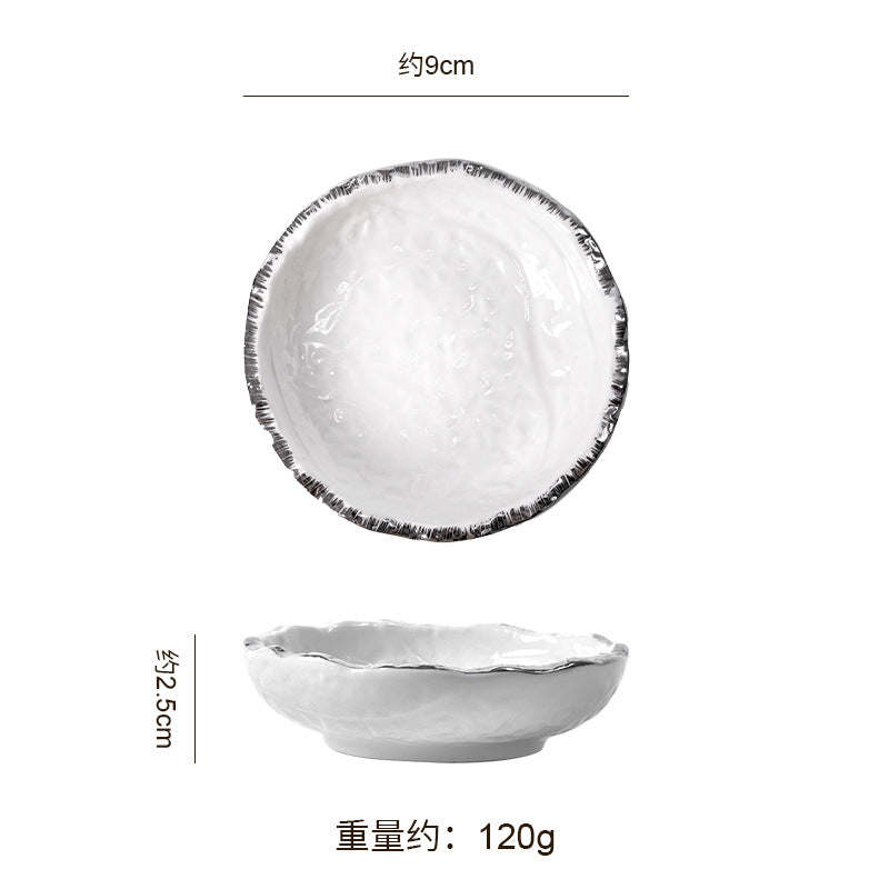 Embossed minimalist solid color ceramic bowls, plates, and dishes - premium, high-end design for hotels, restaurants, steak plates, fruit salads, and dessert bowls