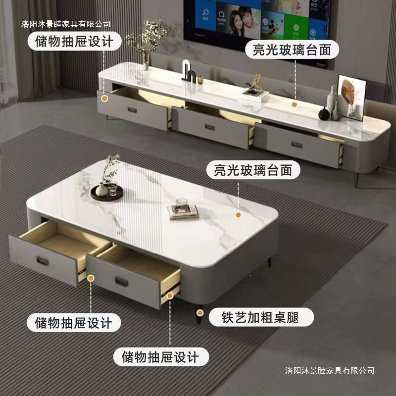 Modern minimalist coffee table living room home  tv stand floor-standing solid wood feel tea brewing integrated small apartment tv cabinet