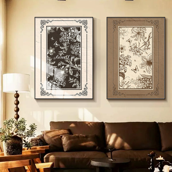 Wabi-sabi retro dining room decorative painting double mural light luxury high sense living room background wall chest desktop display painting