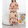 plus size cross-border new arrival  women's original elegant v-neck printed dress