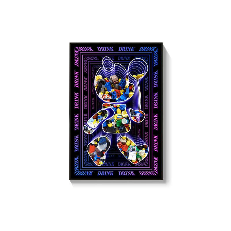 Trend luminous violence bear decorative painting hairdresser bar KTV creative led ambient light building block bear kaws hanging painting