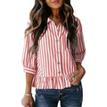 fashion button stripesshortshirt women's  summer new elegant formal casualtops