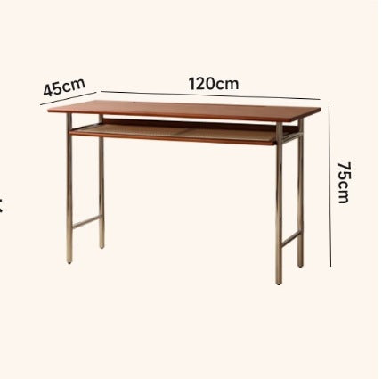 Narrow solid wood desk for study, retro home office computer desk, mid-century modern style, nordic small apartment student writing desk