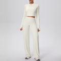 New arrival: solid color double-sided brushed fleece zip-up jacket & wide-leg yoga pants set - perfect for running, fitness, and activewear