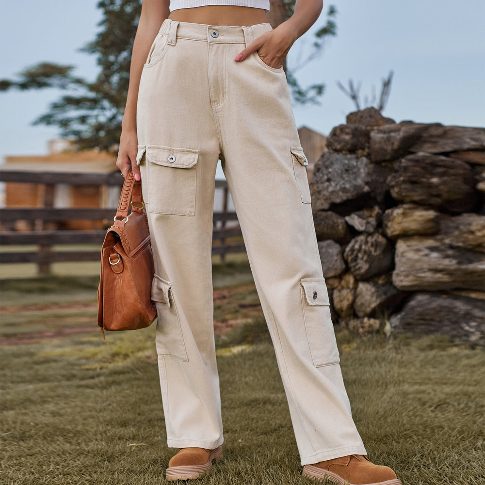 American hot girl fashion cross-border  new washed semi-elastic design stylish denim workwear casual pants for women