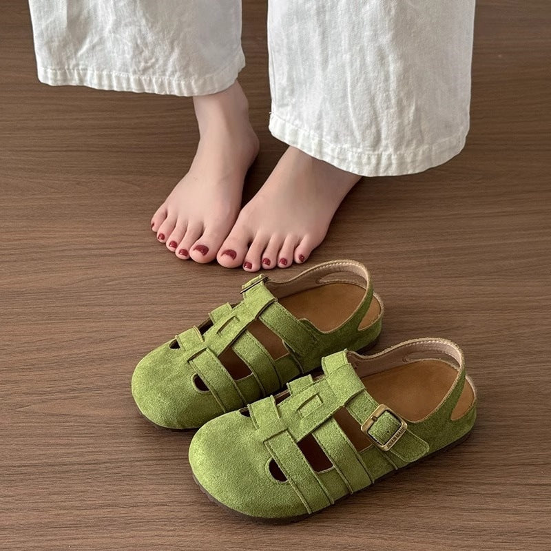 Retroniche stylecut out toe half slippers for women 2026 spring and summeroutwear one-leg thick sole ugly cute casual birkenstock shoes