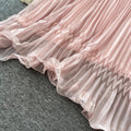 French halter sleeveless sweet age-reducing pleated dress women's summer high waist cake skirt fairy vacation style long skirt
