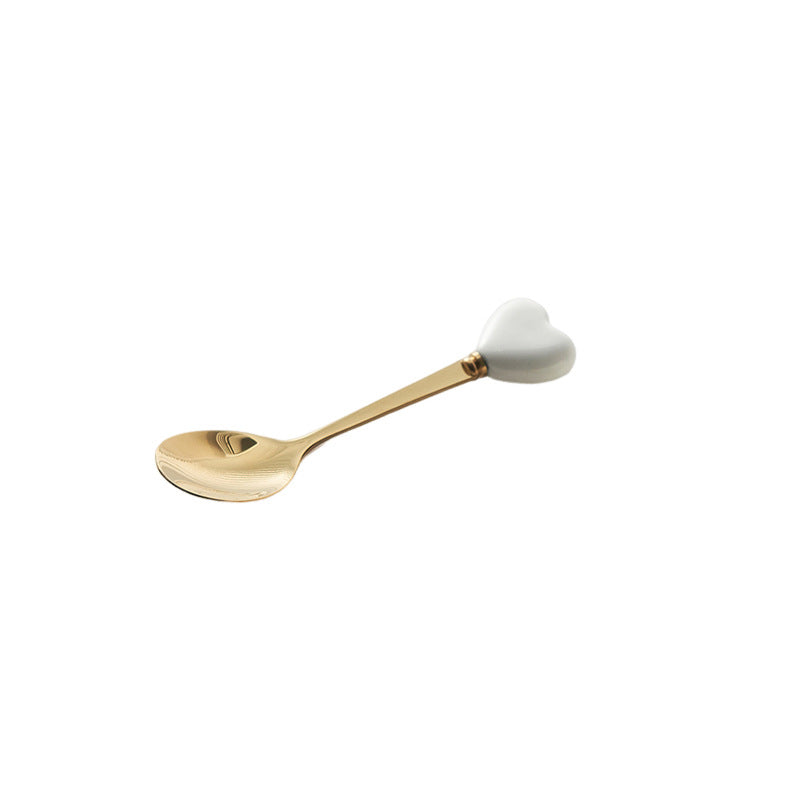 Luxury ceramic spoon stainless steel coffee spoon afternoon tea cake dessert spoon cross-border high-value small fork soup spoon