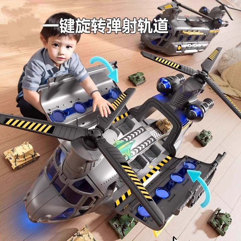 Extra-large helicopter military transport plane early education story machine children's alloy inertia car boy's toy
