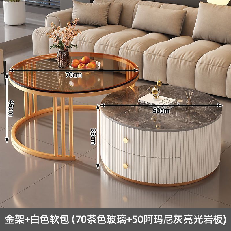 Rock slab coffee table modern casual solid wood round small apartment coffee table living room accessible luxuryfor home normcore folding marble