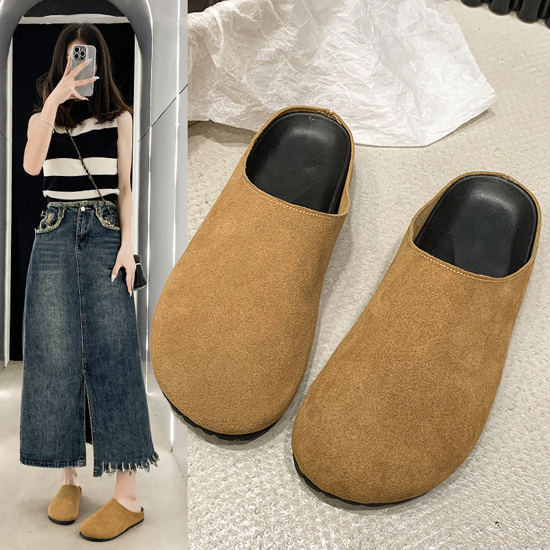 Comfortable casual shoes thick sole toe-cap half slippers easiest for match birkenstock shoes loafers fall and winteroutwear soft sole flats women's shoes