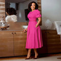 C8632 cross-border women's fashion european and american  style round neck elegant waist-defining flared bubble sleeve african dress