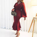women's spring  new arrivals: european and american fashion plus size v-neck long sleeve sexy mermaid dress - export quality