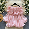 Korean style off-the-shoulder ruffle lantern sleeve blouse - women's spring new arrival, chic, trendy, and versatile pink top for work and casual wear
