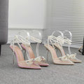 Hot-selling new women's shoes: european and american style butterfly pearl rhinestone fashion pointed-toe clear crystal heel sandals