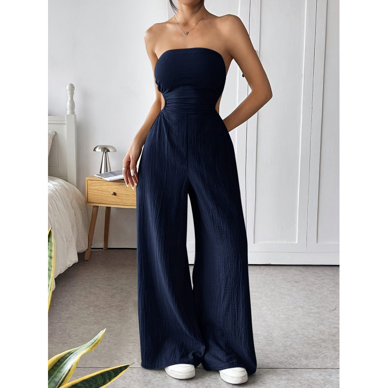code new arrival  original women's tube top backless jumpsuit navy blue