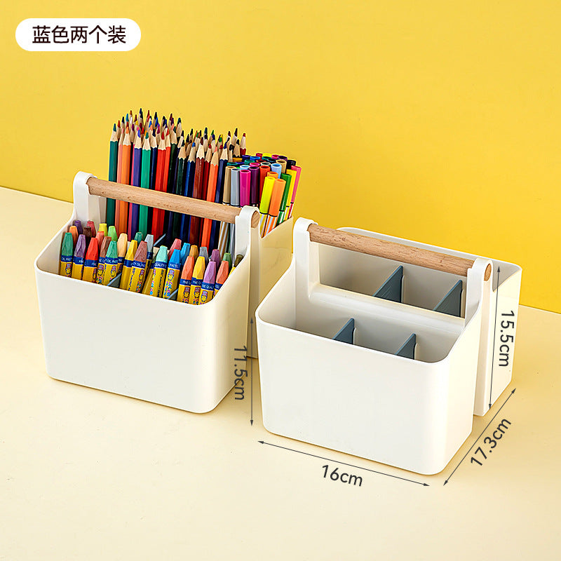 Hand-held colored pen marker storage box, grid large-capacity pen holder, finishing, student brush desktop stationery storage box