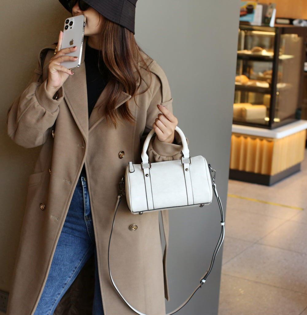 Genuine leather handbag women's 2025 new trendy oil wax cowhide crossbody bag women's bag classic texture boston pillow bag