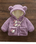 New girls' winter fleece-lined thickened fuzzy sweater, toddler cartoon rabbit cotton jacket, hooded baby girl padded coat - direct from the manufacturer