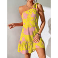 Shipped: cross-border fashionable european and american style sexy off-the-shoulder floral midi dress with ribbon trim