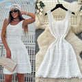 French white sleeveless knittingdress women's summer new arrival cool cut out waist slimming look a-line skirt qianjin style