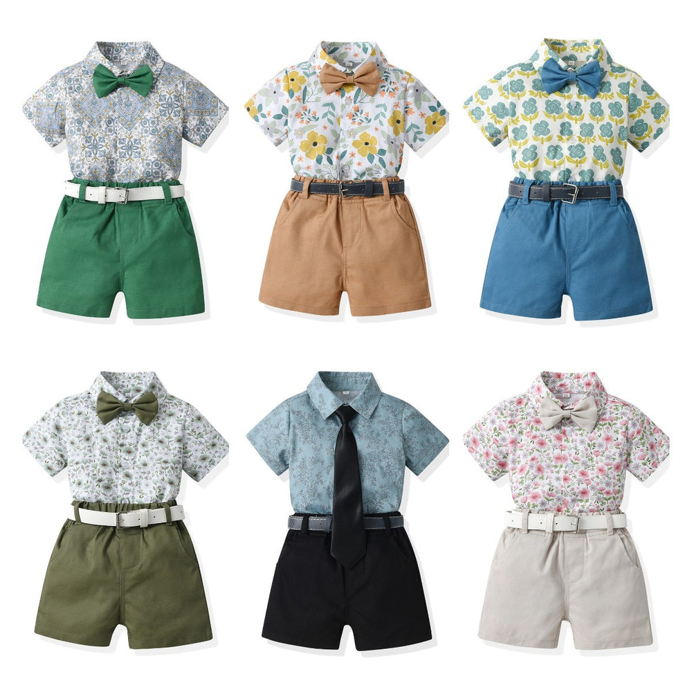 Boys' summer outfit: trendy suit with belt - new stylish and handsome summer short-sleeve shirt for fashionable babies
