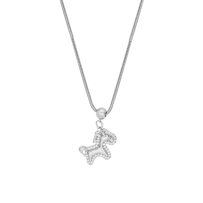 Instant wealth silver pony necklace - women's 2026 new fashion sweater chain - light luxury high-end clothing accessory