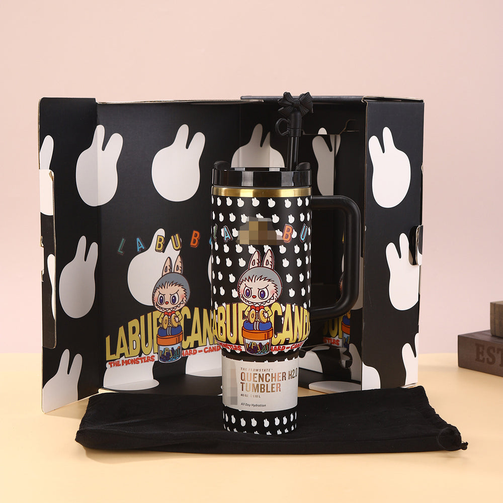 Cartoon labubu stanley 40oz ice tumbler 304 stainless steel insulated mug - large capacity portable travel cup