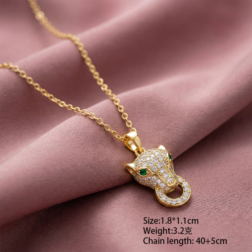 European and american hot-selling fashion copper inlaid zircon leopard necklace for women, light luxury fashionable personalized titanium steel clavicle chain set