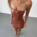 Ebay independent station hot-selling tube top dress pu leather skirt for women, sexy hip-covering skirt, european and american large size ins