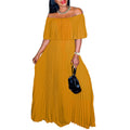 C8514 foreign trade  cross-border women's new sexy off-the-shoulder pleated evening dress, european and american style dress