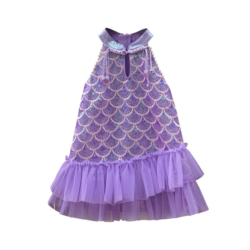 Girls' dress : stylish mermaid summer dress, halter tank dress, ethereal cheongsam dress