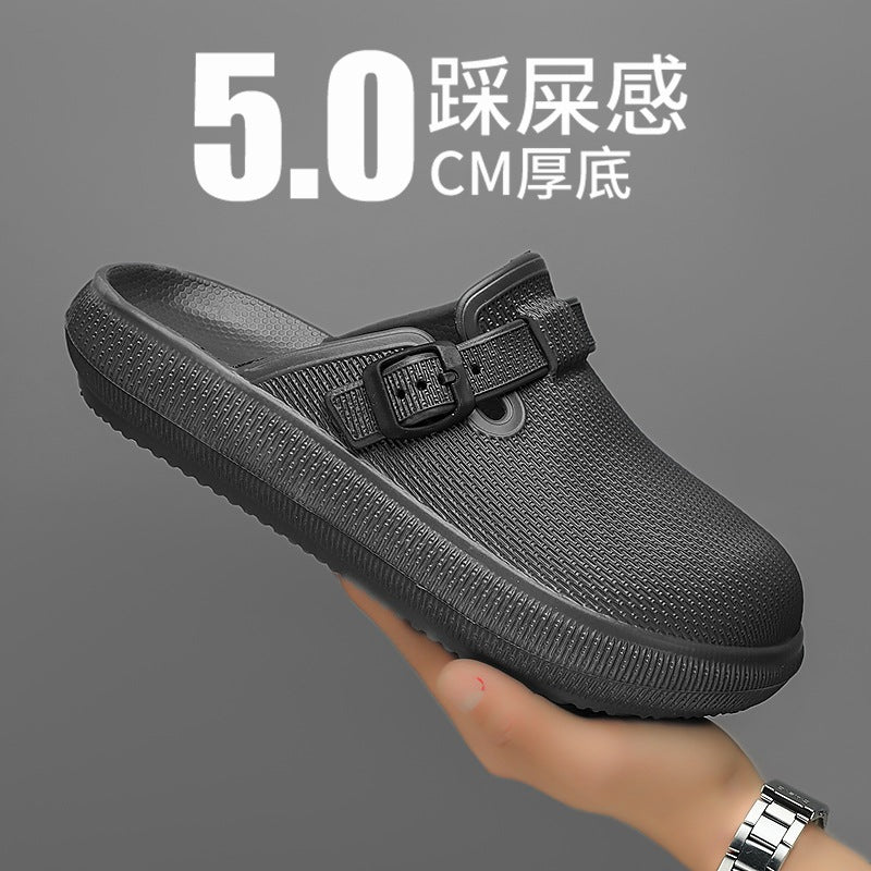 跨境博啃包头拖鞋男潮款踩屎感厚底情侣沙滩鞋外出半拖凉鞋女批发