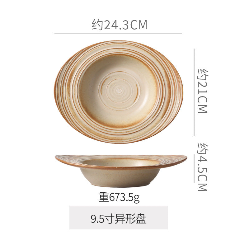 Vintage chic ceramic dinnerware - restaurant & hotel grade, unique ribbed design, steak & western cuisine plates, high-style deep dishes for home use