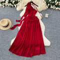 Vacation style dresssummernew arrival socialite stereo flower oblique collar off-shoulder sleeveless waist draped large swing long skirt
