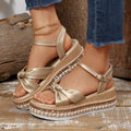 European and american plus size flat espadrille open-toe sandals,  summer new style, single strap buckle cross bows women's sandals, size 43