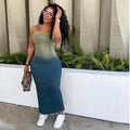 European and american cross-border women's fashion  new sexy hot girl gradient bandeau slit bodycon stretch denim skirt