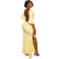 European and american cross-border women's fashion:  autumn new arrivals - sexy backless, elegant, slim-fit, slit yellow dress